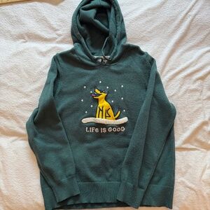 Life Is Good Women's Winter Large Hoodie Embroidered Snow Dog Sweater Soft Rare